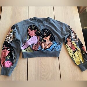 Zara Graphic Cropped Sweatshirt small, small graphic sweater zara ladies